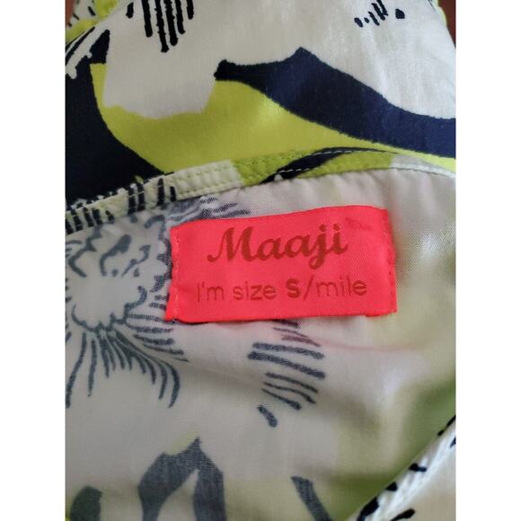 MAAJI Enchanted Mystery Print Cover-Up Dress Sz Small $98 Neon Yellow Ruffle Hem - Picture 5 of 5